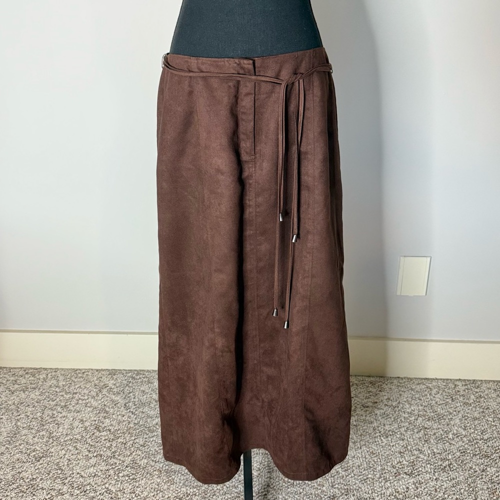 LONDON FOG Limited Edition Faux Suede A-line Skirt Chocolate Brown Size 10 - Picture 5 of 11
